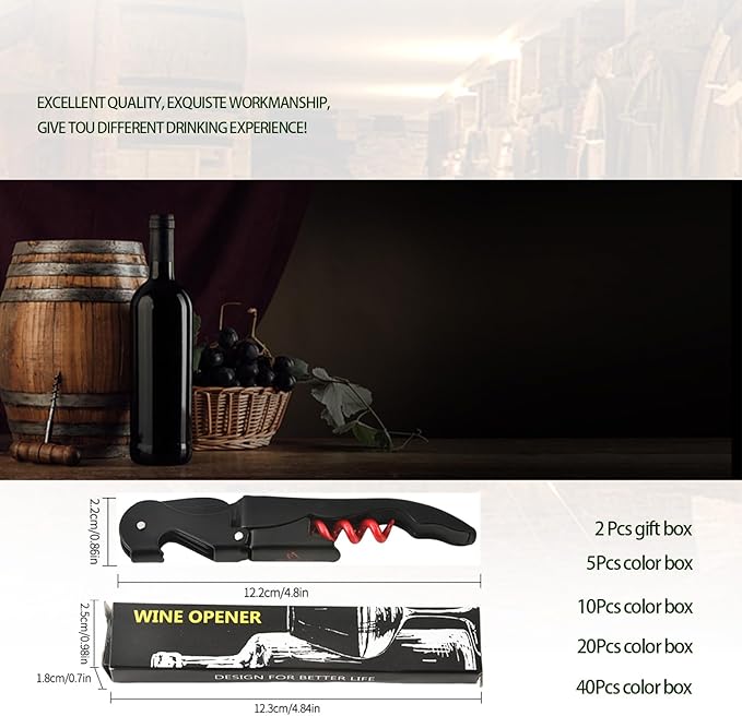 Wine Opener Waiter Corkscrew, Professional Wine Key for Servers, Bartender with Foil Cutter, Manual Wine Bottle Opener Double Hinged (5, Black Red)