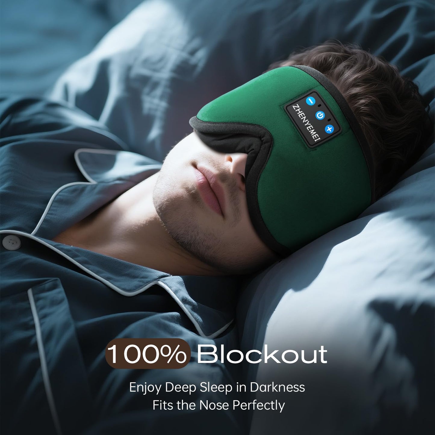 ZHENYEMEI 3D Sleep Mask with Bluetooth Headphones, Sleeping Headphones for Side Sleepers, Wireless Music Eye Mask with Ultra-Thin Stereo Speakers for Men, Women, Tech Gifts, Deep Green