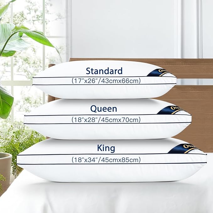 OTOSTAR Pillows King Size Set of 4 Bed Pillows for Sleeping Cooling Pillows 4 Pack with 3D Microfiber Filling Breathable Cover Pillows for Back Stomach or Side Sleepers Soft Fluffy Pillows for Bed