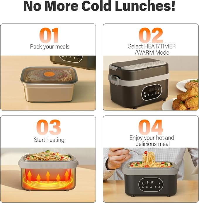 Cordless Electric Lunch Box for Adults: 1.5L Heated Lunch Box for Men Women with Automatic Heating 18000mAh Rechargeable Portable Food Warmer with Bag and Tray Divider for Office Truck Outdoor