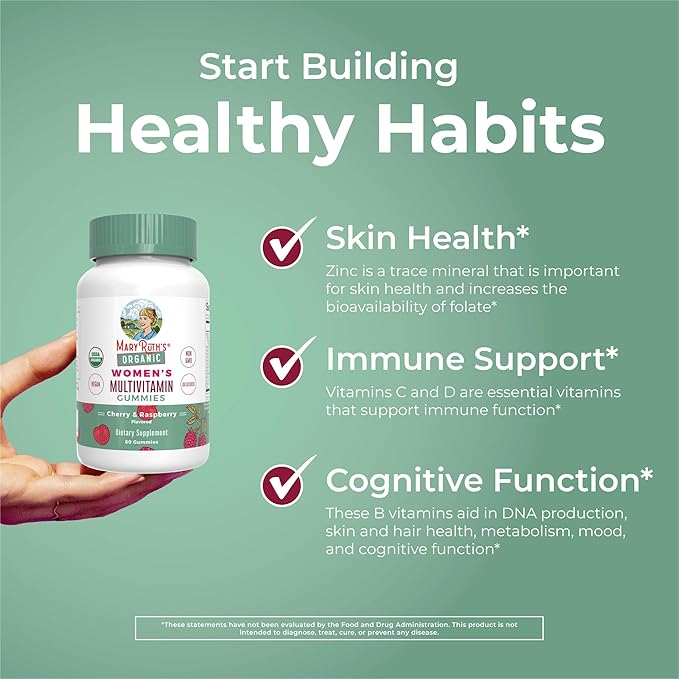 MaryRuth Organics Prenatal Postnatal Multivitamin Gummies (Strawberry) & Women's (Cherry & Raspberry) | USDA Organic | Vitamins for Breastfeeding, Beauty, & Immunity | Vegan, No Gelatin