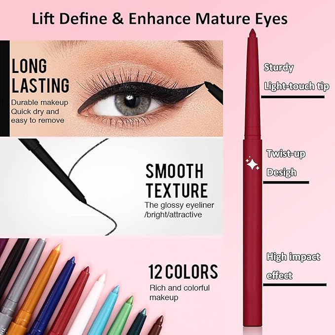 Bronze Eyeliner Waterproof Retractable Bronze Eyeliner Pencil Smudge-proof Long Lasting Hypoallergenic (10# brown yellow shimmer)