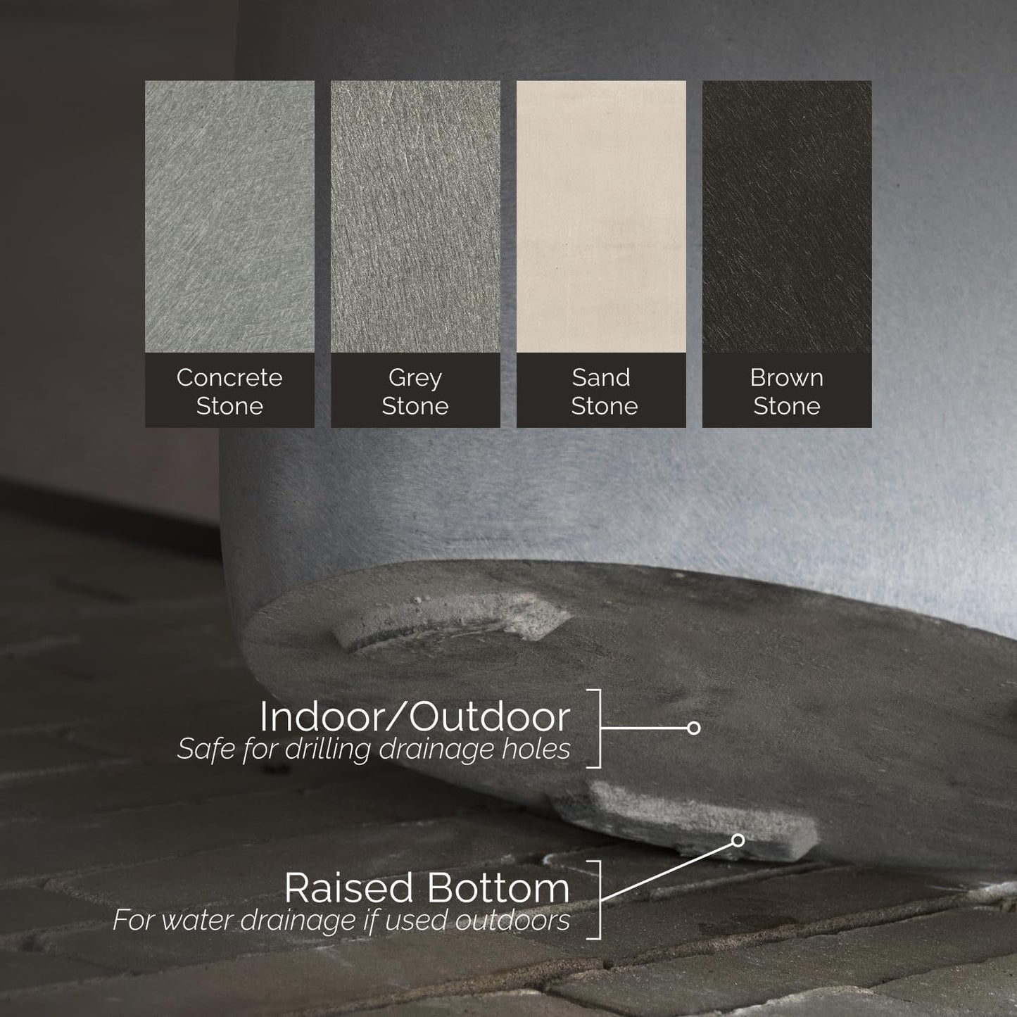 Reglito Cube Planter – Fiberglass Indoor/Outdoor and Weather-Resistant Large Planter (Grey Stone, 23.6" L x 23.6" W x 24.2" H)