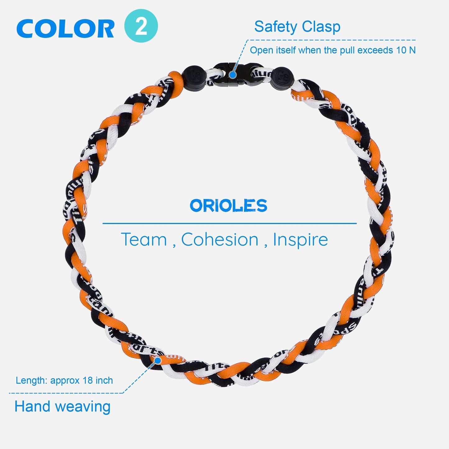 SUPBOMM 3 pcs Baseball Rope Necklaces, League Team Colors Braided Necklace, Baseball Team Gifts, Orioles