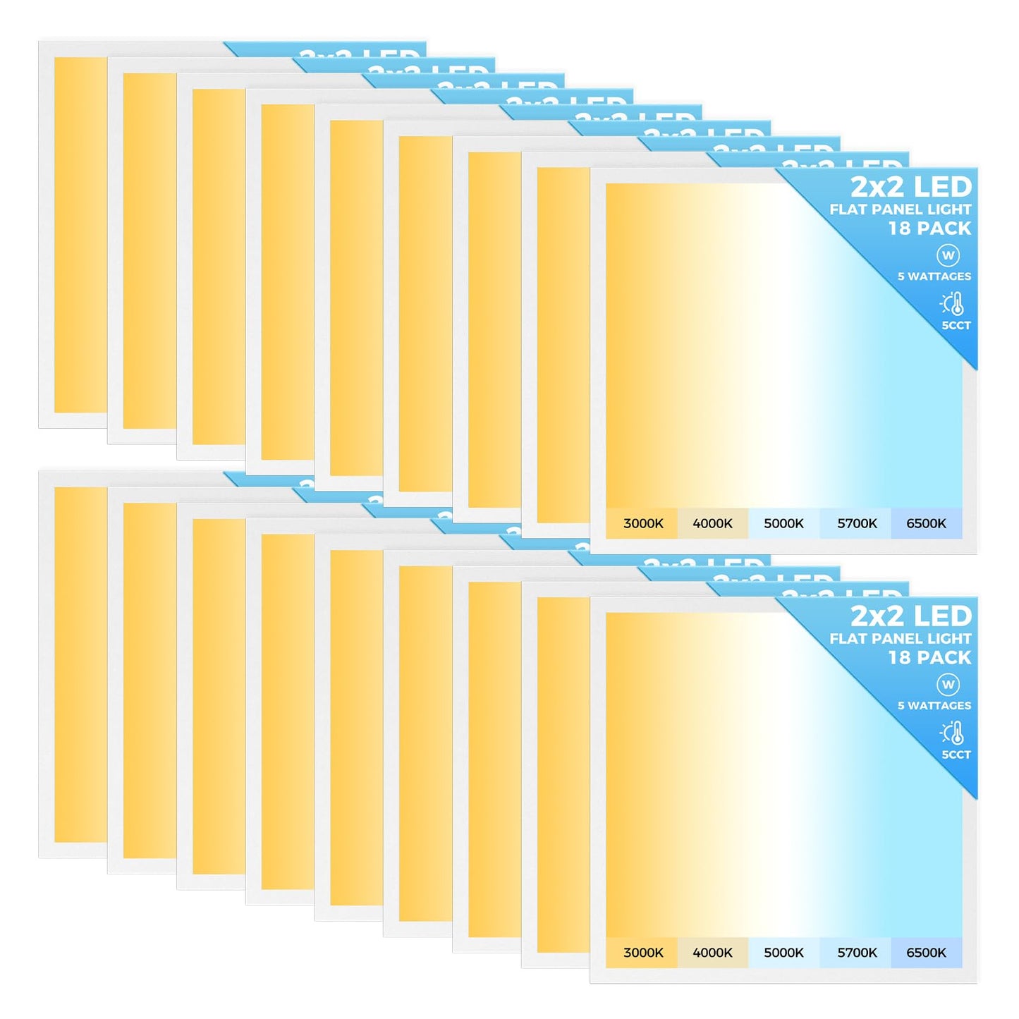 Aikvsxer 18 Pack 2X2 Led Flat Panel Light  Flush Mount Ceiling Light Kitchen Lighting Fixtures Bright 6500Lm 0-10V Dimmable Switchable 3000K/4000K/5000K/5700K/6500K  30W/35W/40W/45W/50W