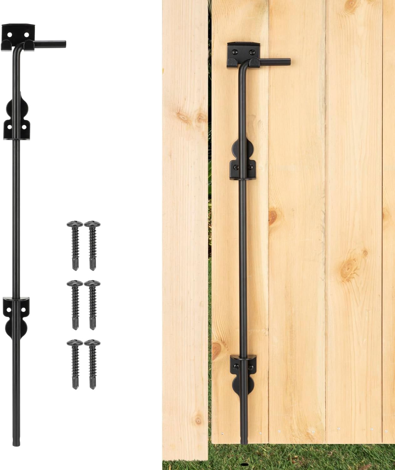 36" Cane Bolt Heavy-Duty Drop Rod for Gate, Gate Ground Latch for Wooden Fences Metal Gates Doors, Metal Gates Doors Stopper for Gate Ground, Wrought Iron Gate Latches, Black Finish(1 Pack)