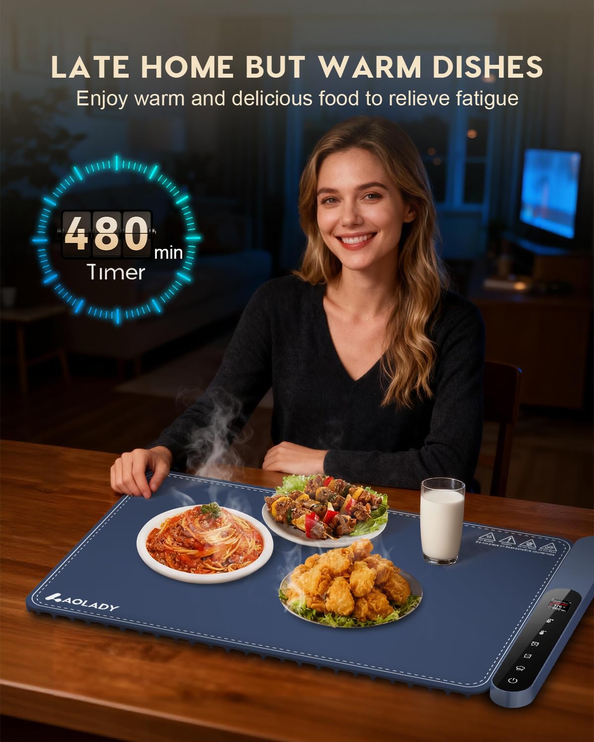 Warming Mat for Food, Electric Silicone Fast Heating Chafing Dishes for Parties Buffet with APP Controller 15"x23.6" with 8H Timer & Adjustable Temperature, Navy Blue