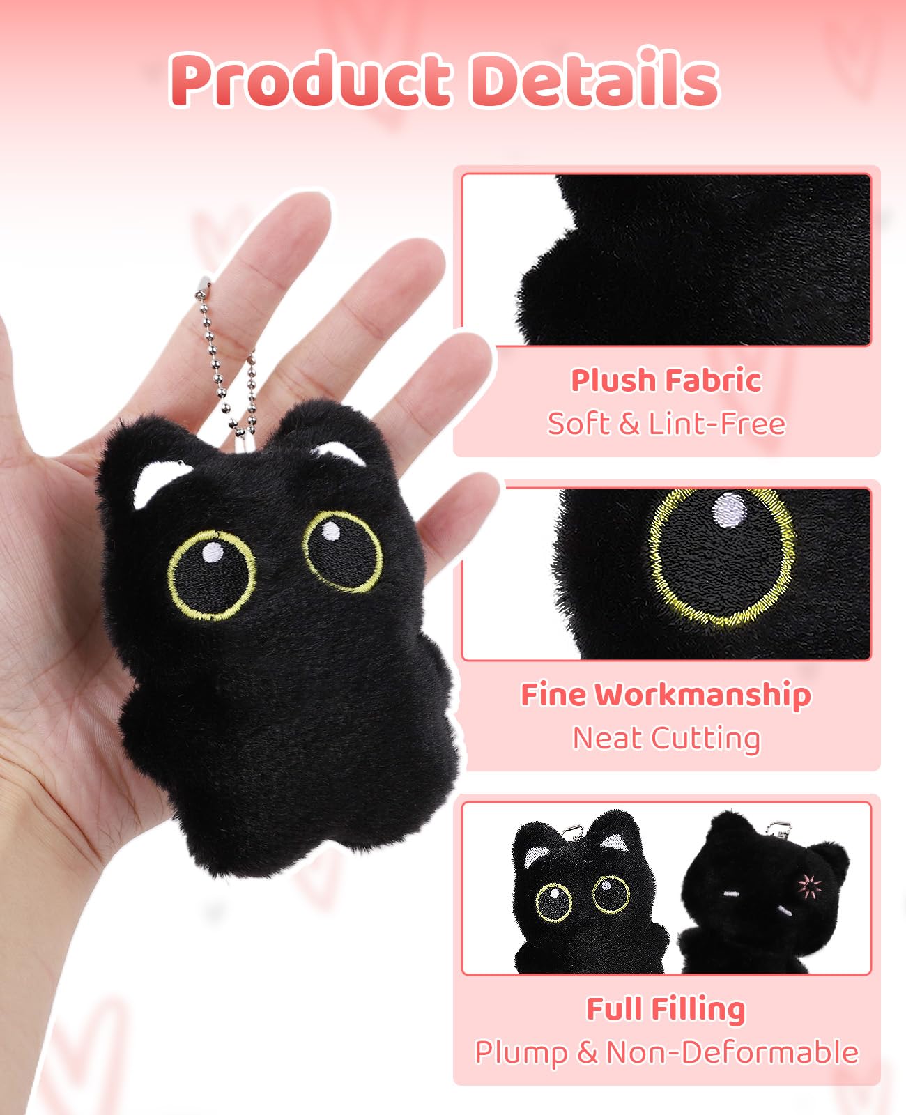 Gaahkai 2PCS Black Cat Plush Keychain, Cute Plushie Accessories for Backpacks