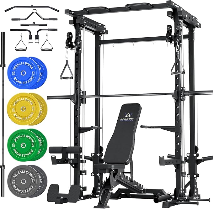 MAJOR FITNESS Drone3 Smith Machine, 2500lbs All-in-One Home Gym Power Rack with Dual Pulley System for Cable Crossover, Pu...