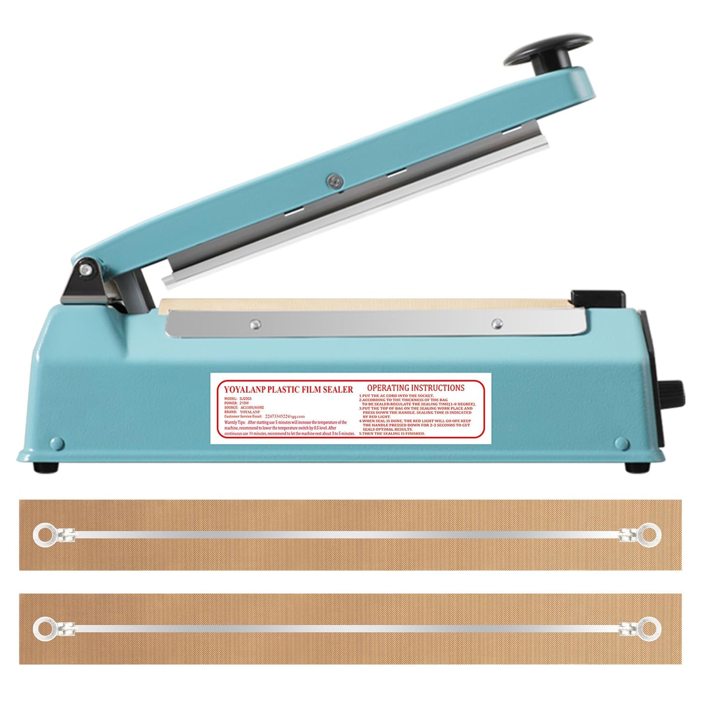 Metal body,Impulse Heat Sealer Manual Bags Sealer Heat Sealing Machine 8 Inch Impulse Sealer Machine for Plastic Bags PE PP Bags with Extra Replace Element Grip
