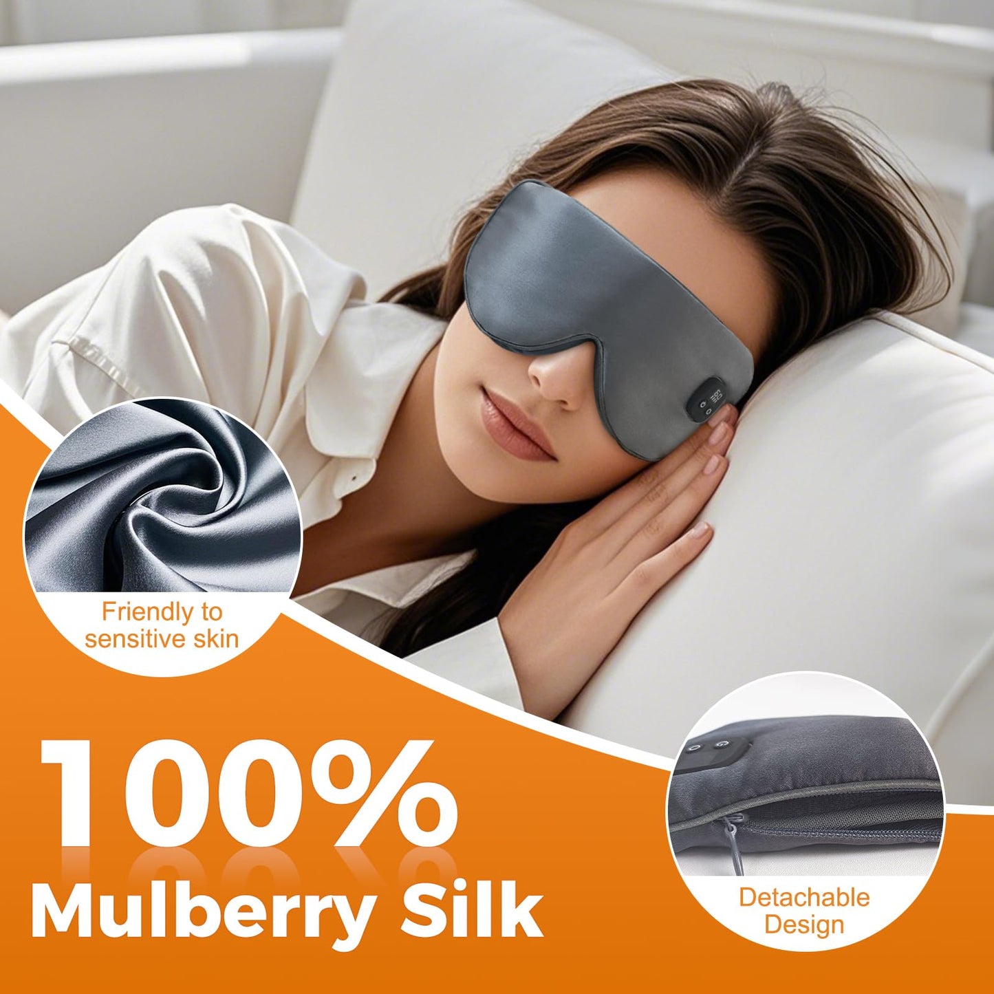 Silk Heated Eye Mask Cordless, Warm Eye Compress for Dry Eyes, Rechargeable Eye Heating Pad with 1000mAh Battery, 4 Heat Levels, 4-Level Timing(Grey)