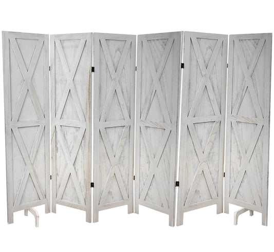 Premium Home 6-Panel Room Divider – Rustic White Barn Door, X Pattern Folding Privacy Screen, Partition Wall