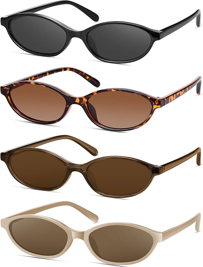 YMRFW Retro Oval Cat Eye Sunglasses for Women Y2k Designer Trendy Narrow Shades UV protection Sun Glasses