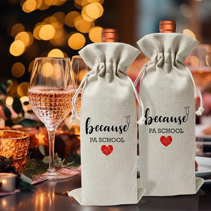 PA School Graduation Gift For Physician Assistant Wine Bag, Nurse Practitioner Gift for Women, Funny Doctor Nurse Day Nurse Week Party Decoration, Nursing School Graduation Gift, Linen Wine Bag