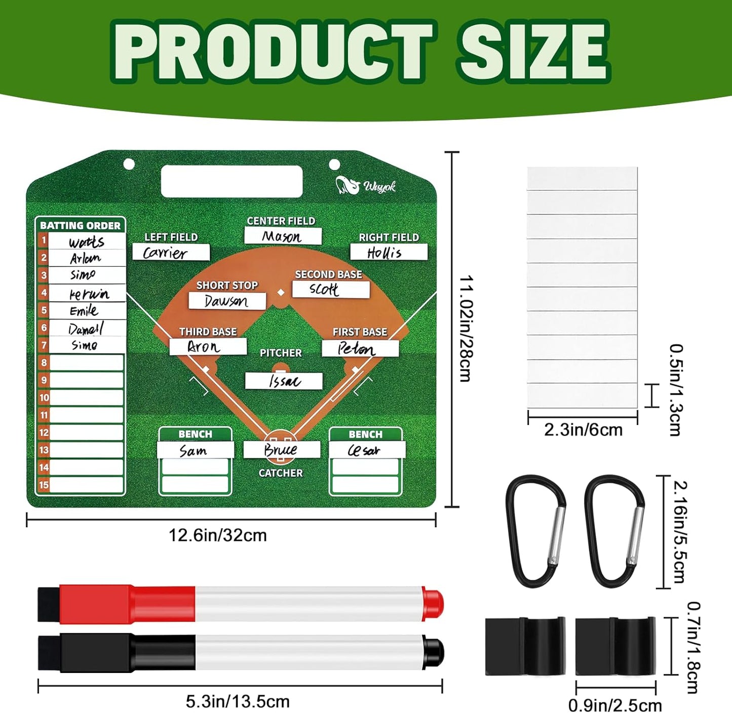 WISYOK Double-Sided Magnetic Baseball Lineup Board for Dugout, Includes 40 Lineup Cards, Dry Erase Clipboard for Scoring, Coach’s Baseball Board