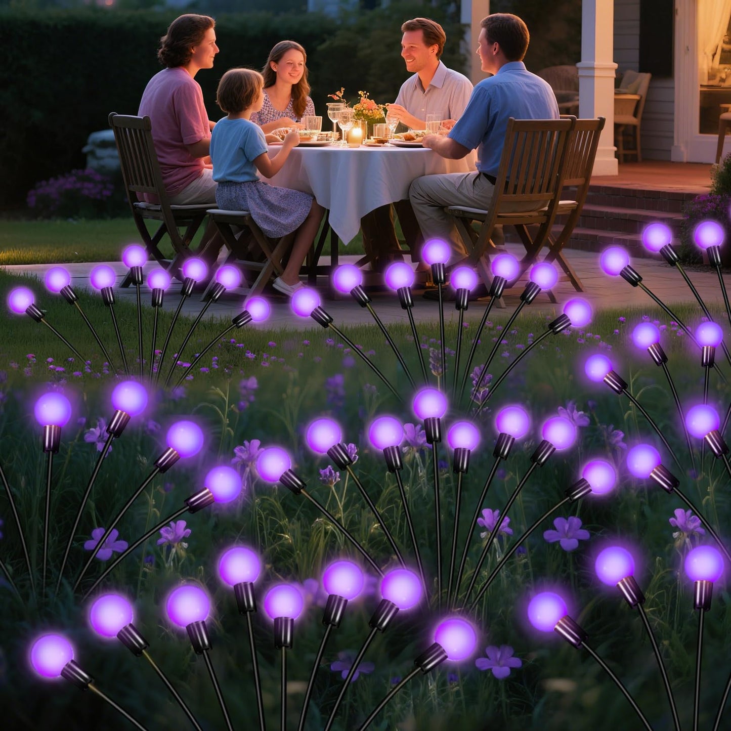 ZFNN Solar Garden Lights, 4 Pack Firefly Swaying Lights, Waterproof, 24 LED, Purple, Model YHC-2pack10head