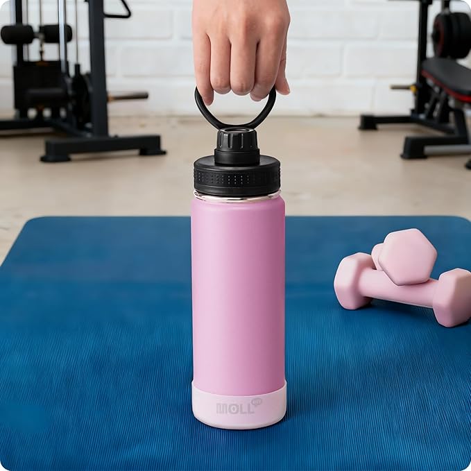 Insulated Water Bottle-22 oz Stainless Steel Double Wall Vacuum Sports Water Bottle with Spout Lid-Metal Leak Proof Travel Water Flask for Girls (Purple Pink)