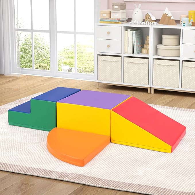 Costzon Climbing Toys for Toddlers, 4 Pieces Climb and Crawl Foam Kids Building Blocks for Children Development & Indoor Active Play, Soft Play Set for Newborn Infant Baby (Colorful)