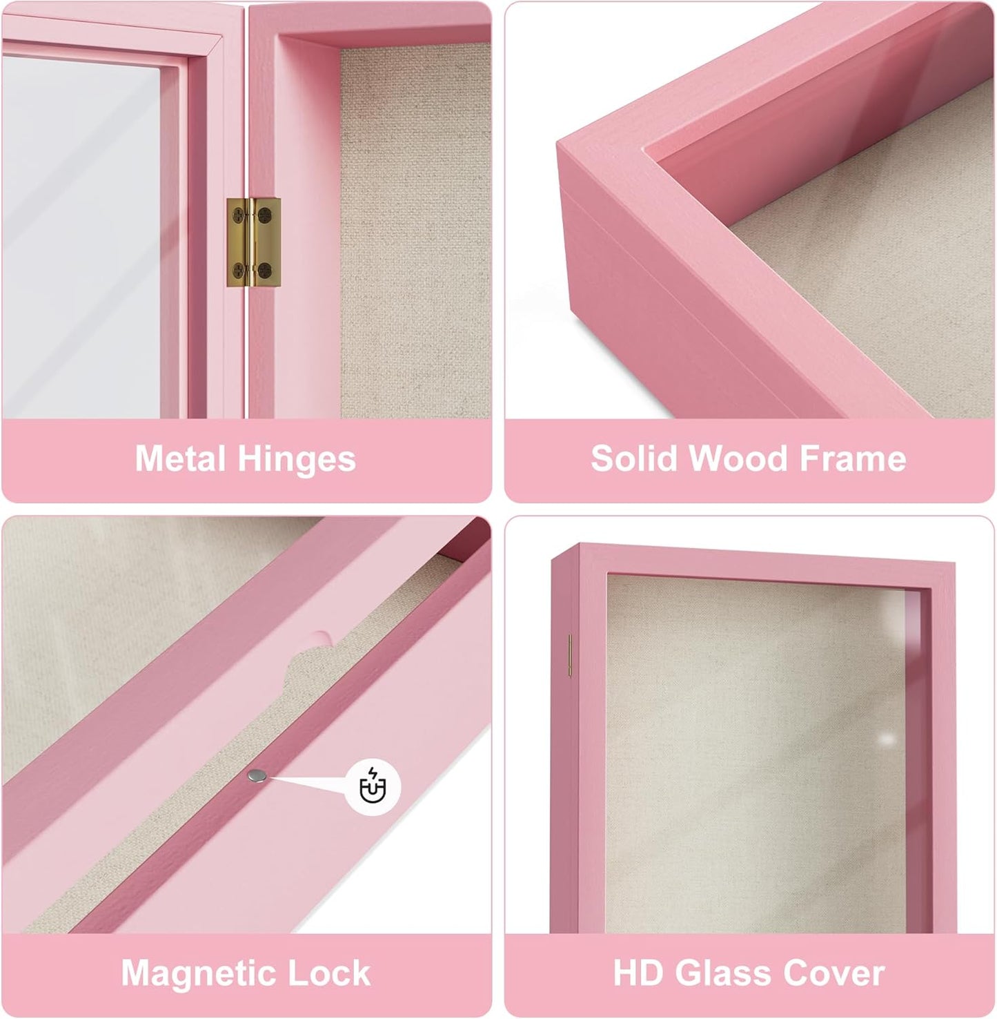 Love-KANKEI Shadow Box Display Case 11x14 Shadow Box Picture Frame with Linen Back Memorabilia Awards Medals Photos Wood Memory Box Gift Pink
