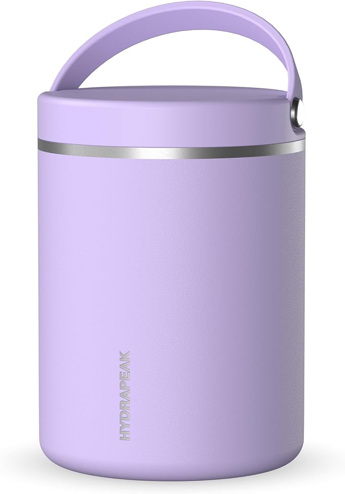 Hydrapeak 32oz Stainless Steel Vacuum Insulated Food Jar | For Hot Food and Cold Food, Wide Mouth Leak-Proof Soup Container for Adults, 10 Hours Hot and 16 Hours Cold (Lavender)