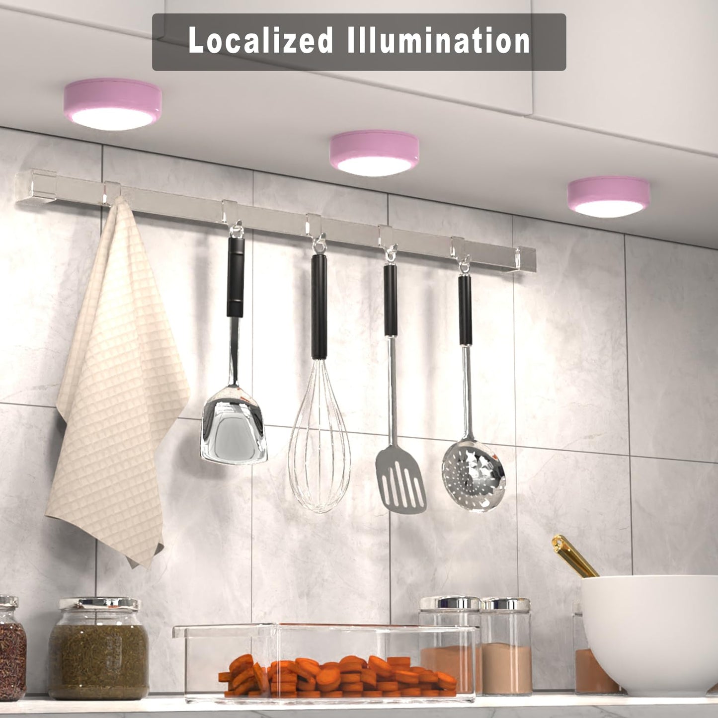 HELPLEX LED Puck Lights, 6 Pack Color Changing RGBW, Dimmable, Battery Powered, Wireless, Pink