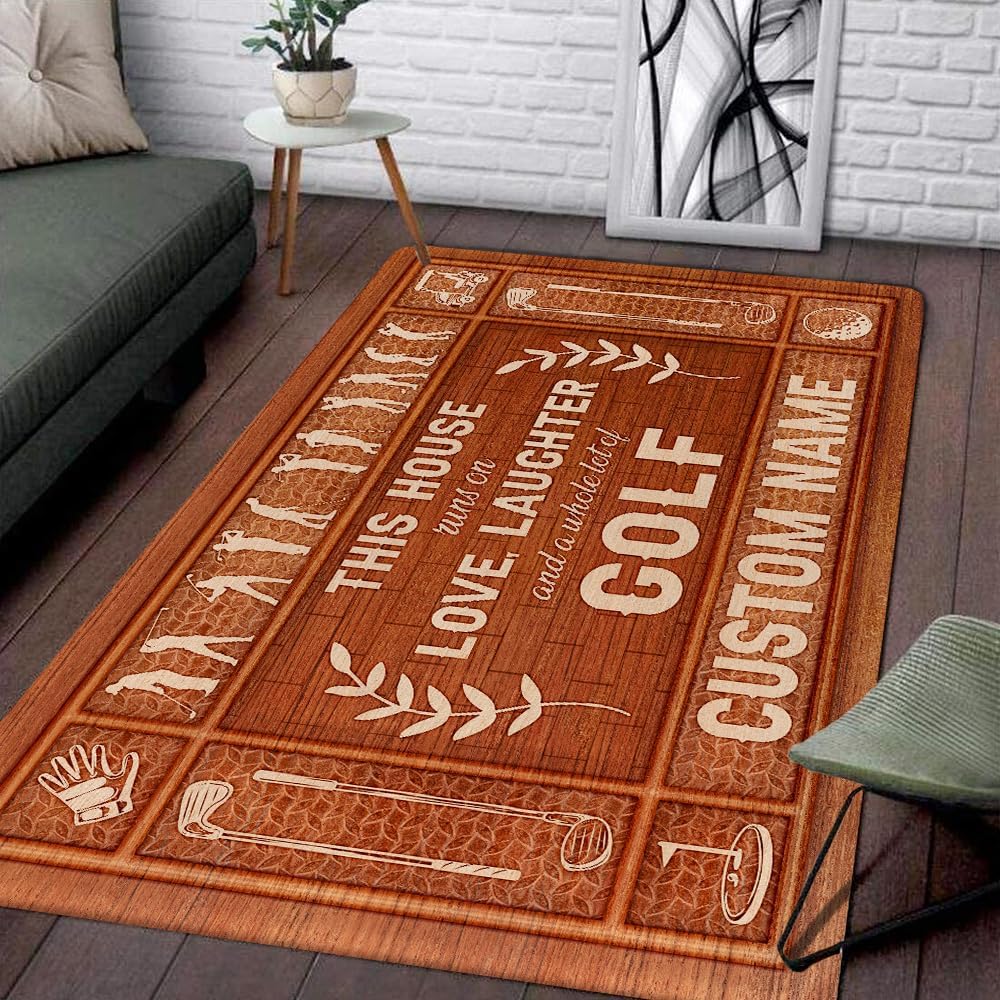 Custom Golf Area Rug, Golf Rugs for Living Room, Non Slip Area Mat Rugs for Office Living Room Indoor, Golf Carpet Floor Mat Indoor for Boys Golf Home Decor (This House Runs on ...)