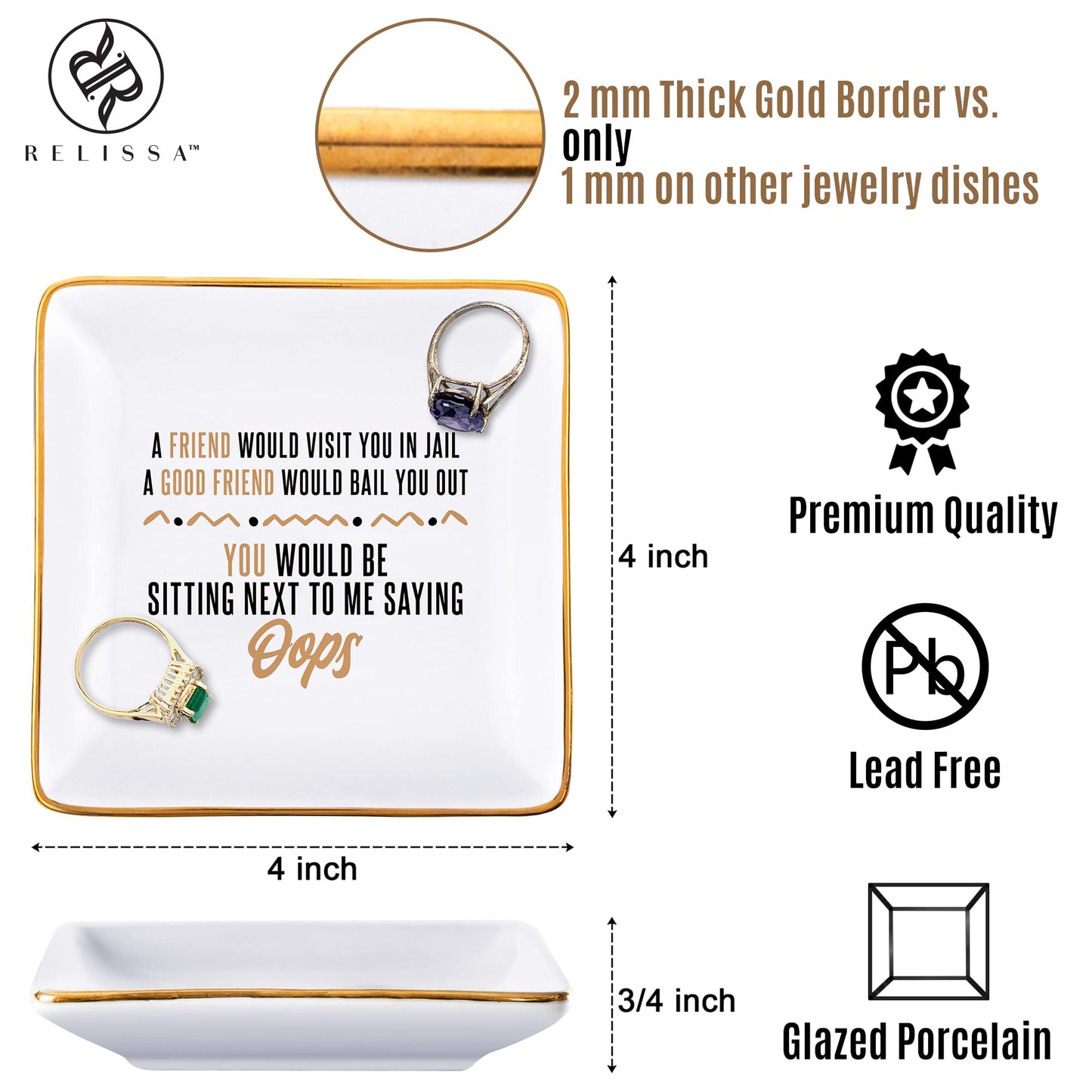 RELISSA Funny Best Friend Birthday Gift - Friendship Jewelry Dish Trinket for BFF, Valentine's Day, Galentine's Gift