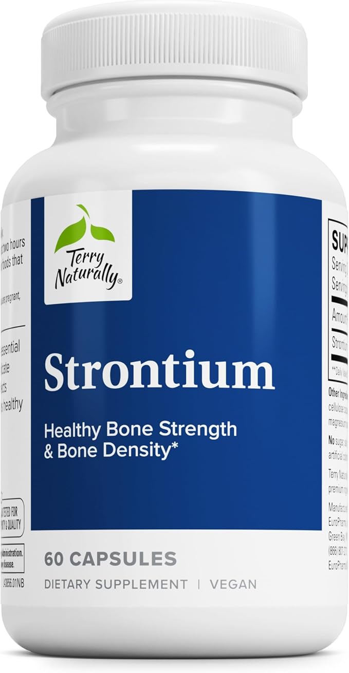 Terry Naturally Strontium - Bone Health & Strength Support Supplement - Supplement with Vegan Capsules - Health Supplement with Strontium Citrate for Superior Absorption - 60 Capsules