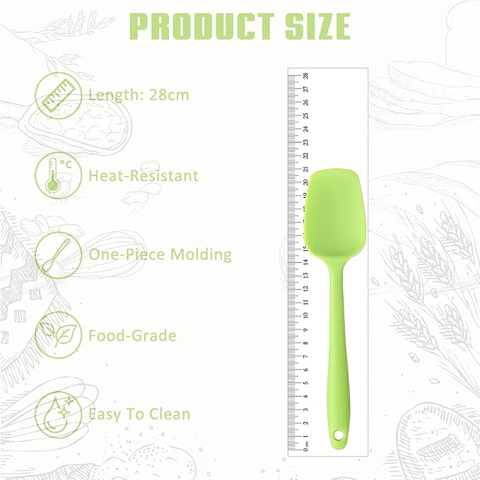 Silicone Spatula, Rubber Spoon Spatula Heat Resistant, One Piece Design Non-Stick Spoonula, Flexible Kitchen Scrapers with Stainless Steel Core for Baking, Mixing, Cooking
