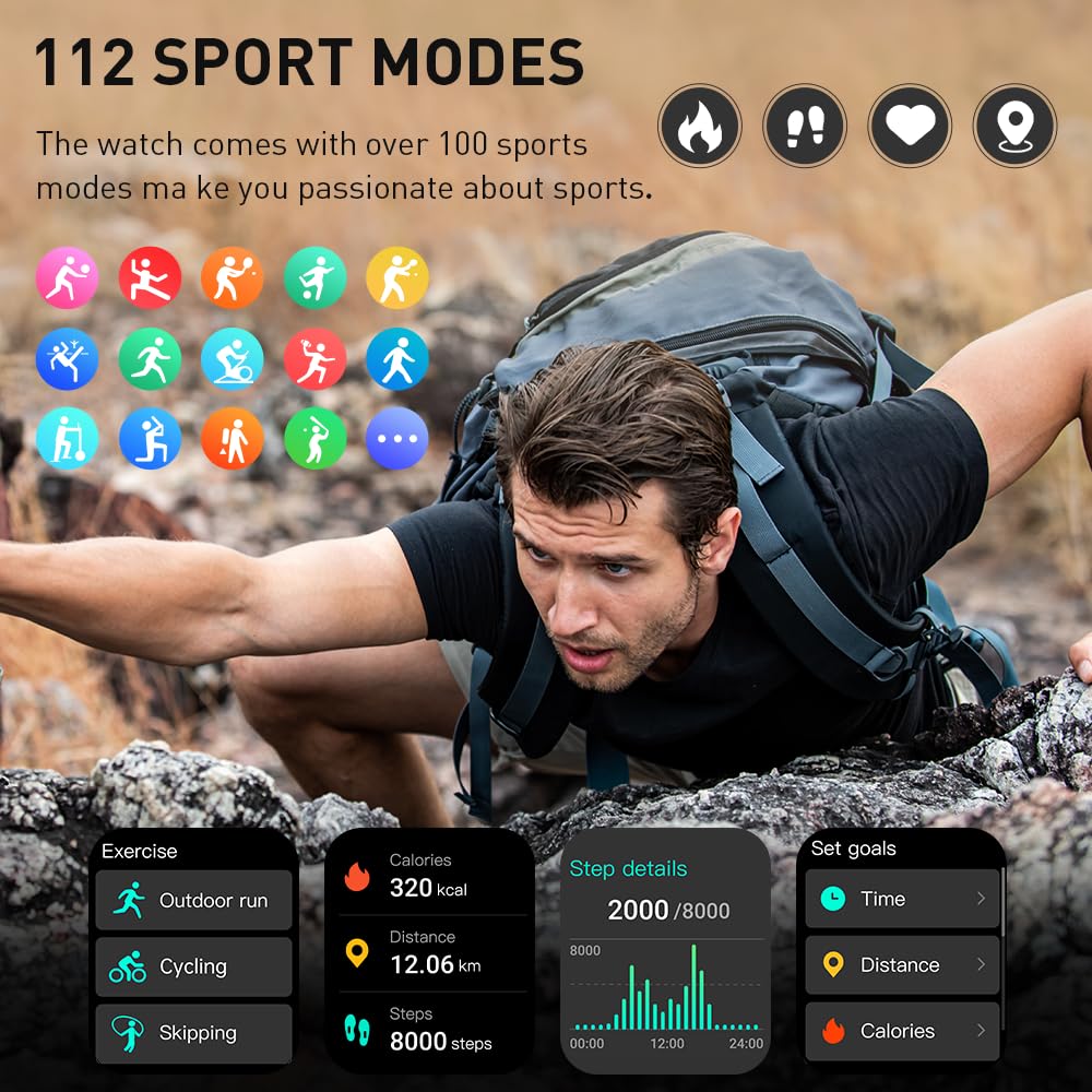 Smart Watch For Men Women(Answer/Make Call), 1.96 Hd Smartwatch, 2025 New Fitness Watch With 112+ Sport Modes, Heart Rate, Sleep