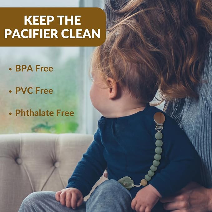 2 Pack Pacifier Clips, Silicone Pacifier Clip for Baby Boys and Girls, Baby Pacifier Strap with Silicone Beads, Soother Dummy Holder, Pacifier Holder, Keeps Pacifier Clean (Blossom/Apricot)