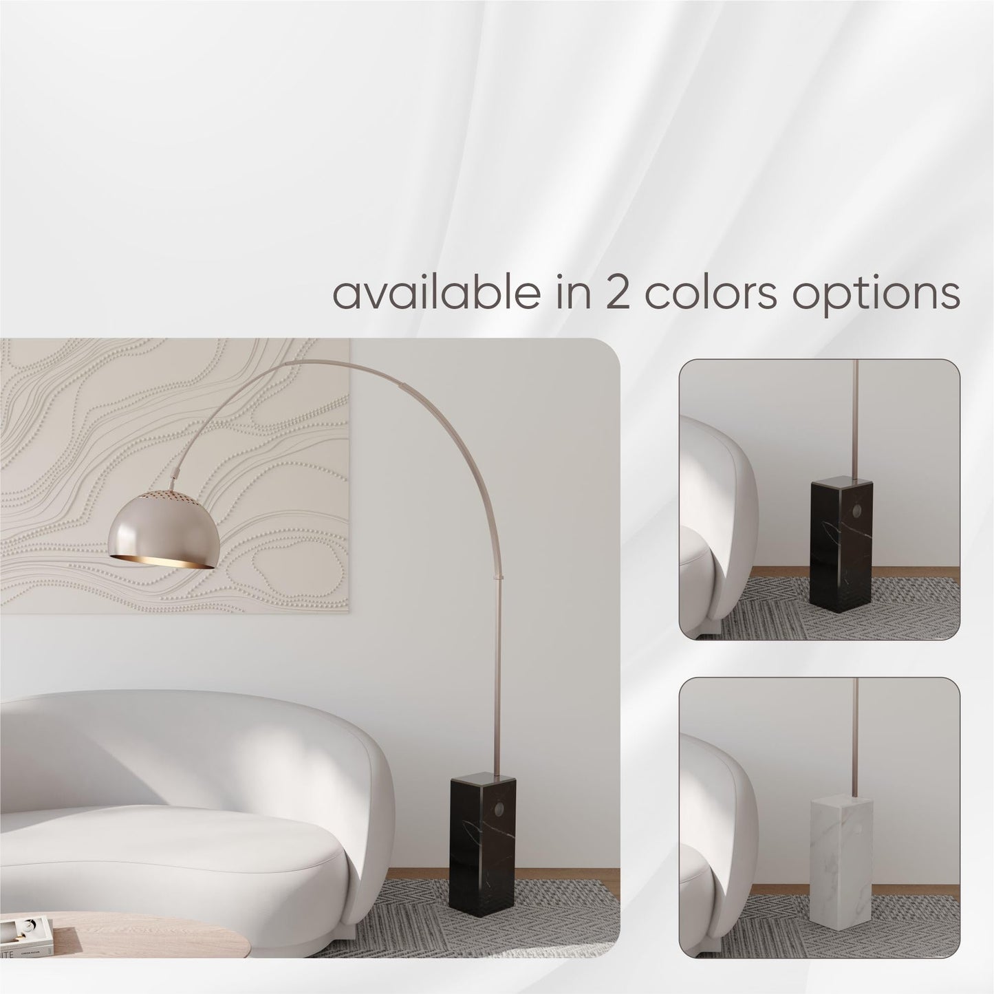 LeisureMod Floor Lamp with Marble Base, Brushed Stainless Steel, 96inH, Black, Model AL22W