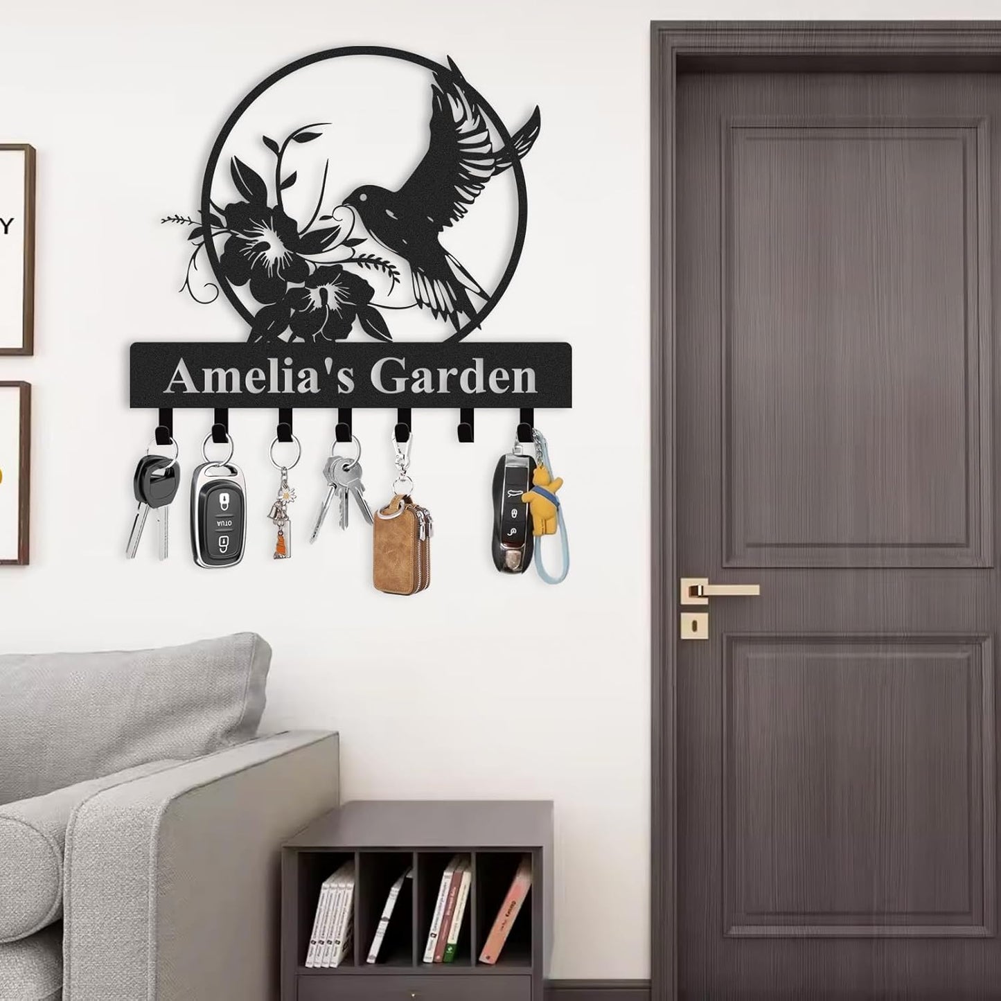 Personalized Key Holder for Wall, Custom Metal Key Holder Wall Mount with Bird Design, Key Hanger Coat Rack, Wall Metal Decor for Living Room Entryway Farmhouse Office, Home Decor