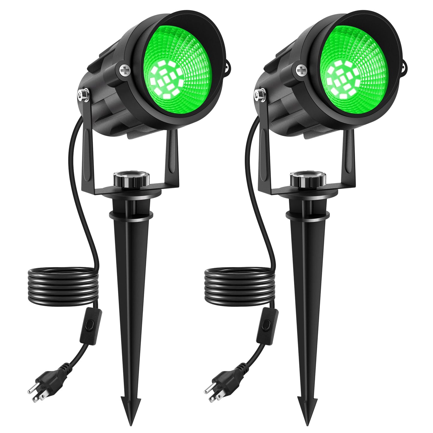 CREPOW Christmas Green LED Spot Lights Outdoor, 14 LED Landscape Lighting with US Plug, IP65 Waterproof Spotlights for Tree Yard Garden Pathway Halloween St. Patrick's Day Flag Decor 2 Pack