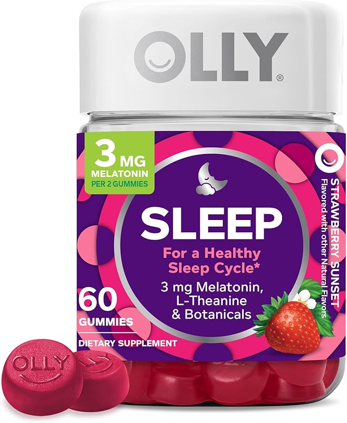 OLLY Extra Strength 1000mcg Vitamin B12 Daily Energy Gummies, 60 Count 3mg Melatonin Sleep Gummies, 60 Count Bundle