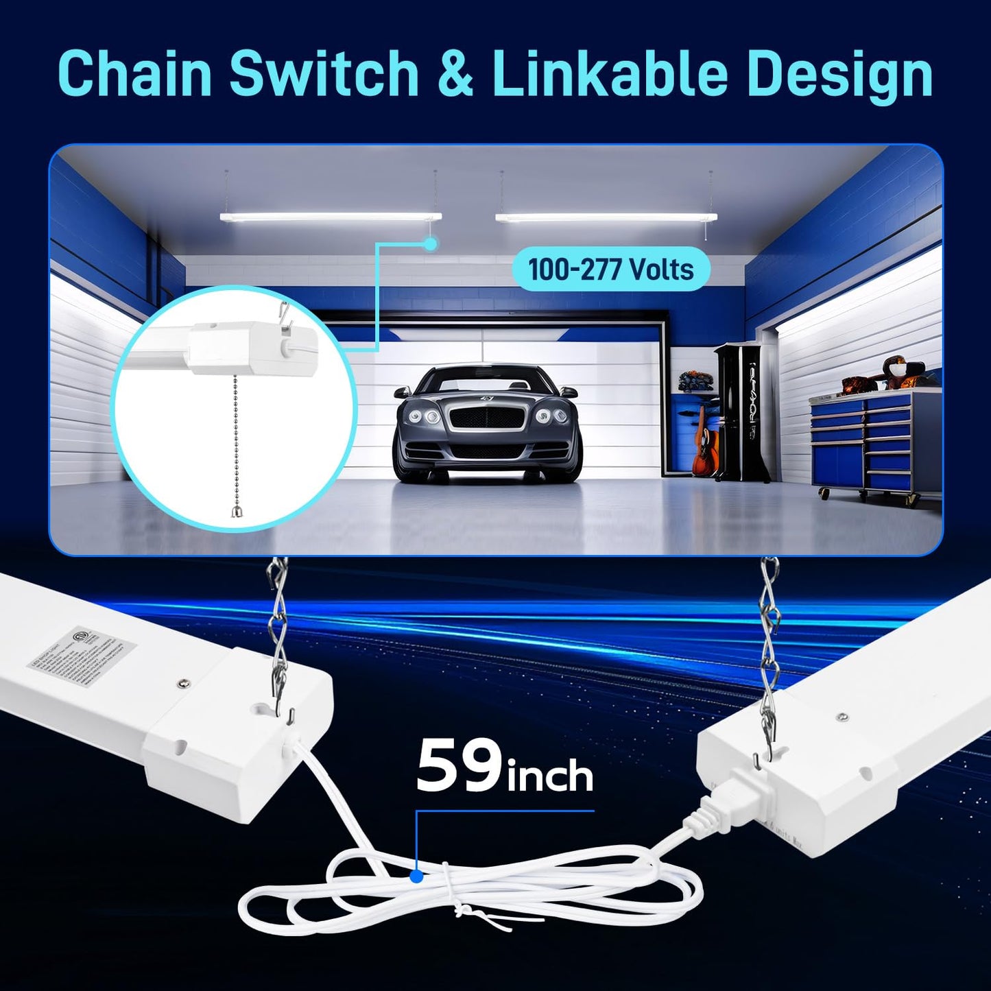 Hykolity 4 Pack 4Ft Linkable Led Shop Light For Garage  6500Lm  4Ft 60W Utility Light Fixture  5000K Daylight Led Workbench Light With Plug  Hanging Or Surface Mount  White - Etl
