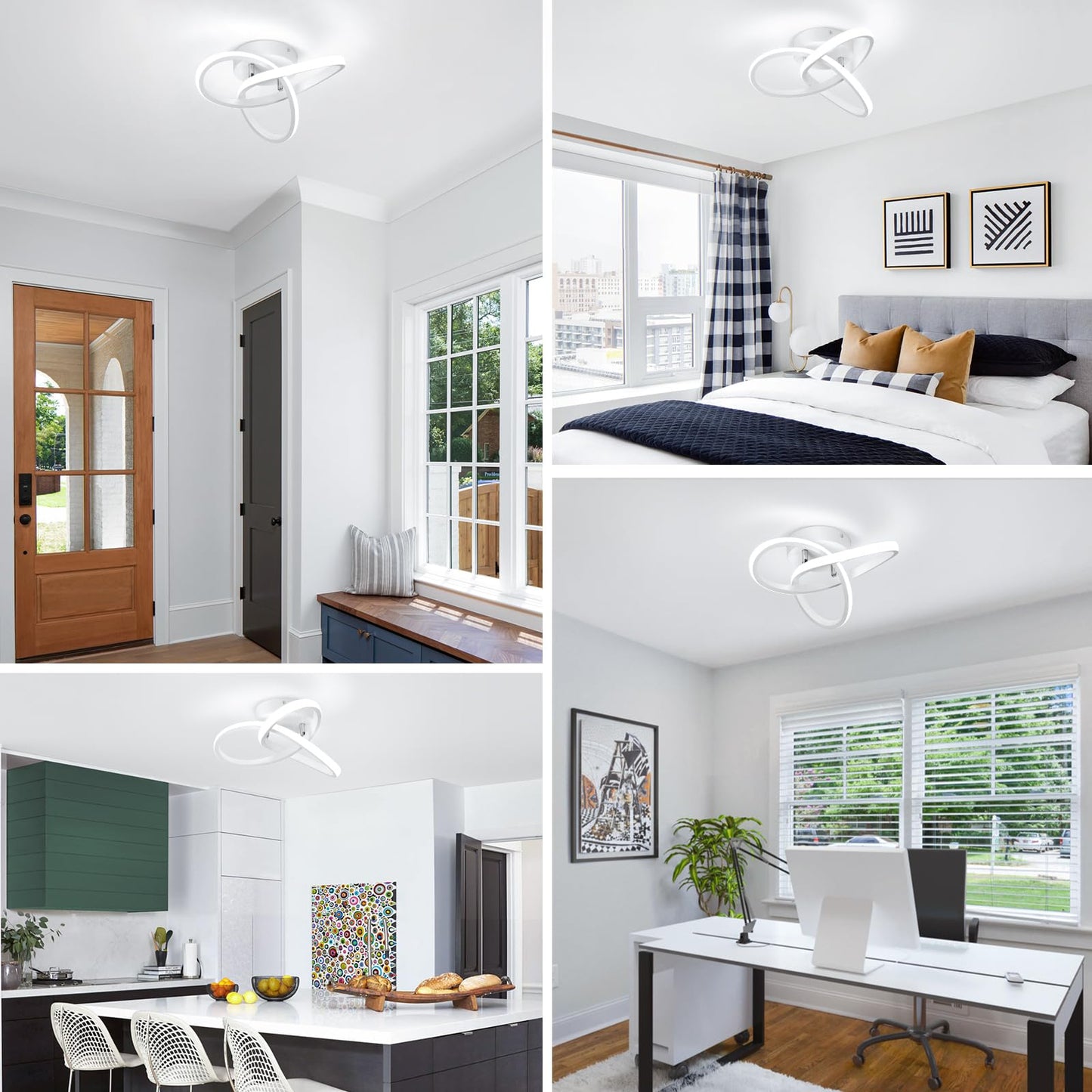 Caneoe Hallway Light Fixtures 6000K Cool White Modern Led Ceiling Light Fixtures Close To Ceiling Light For Hallway Kitchen Bedroom Bathroom Curved Design Ceiling Lamps