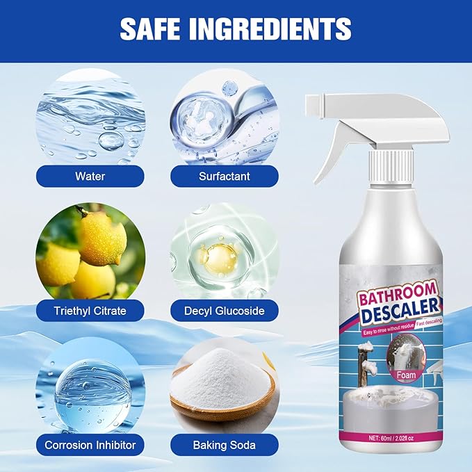 2Pcs Stubborn Stains Cleaner,Limescale Cleaner,Bathroom Foam Cleaner Spray,Bathroom Descaler Cleaner,All-Purpose Bathroom Descaler Foam Spray 2.02 floz
