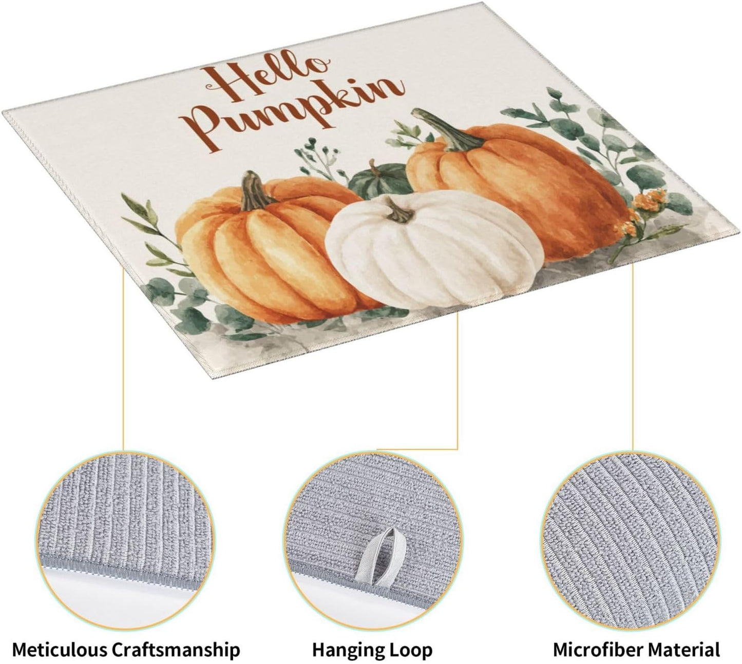 Dish Drying Mat Pumpkin Watercolor Fall Thanksgiving for Kitchen Counter Absorbent 16x18 Inch Microfiber Dishes Plate Glass Dry Draining Pad Reversible Washable