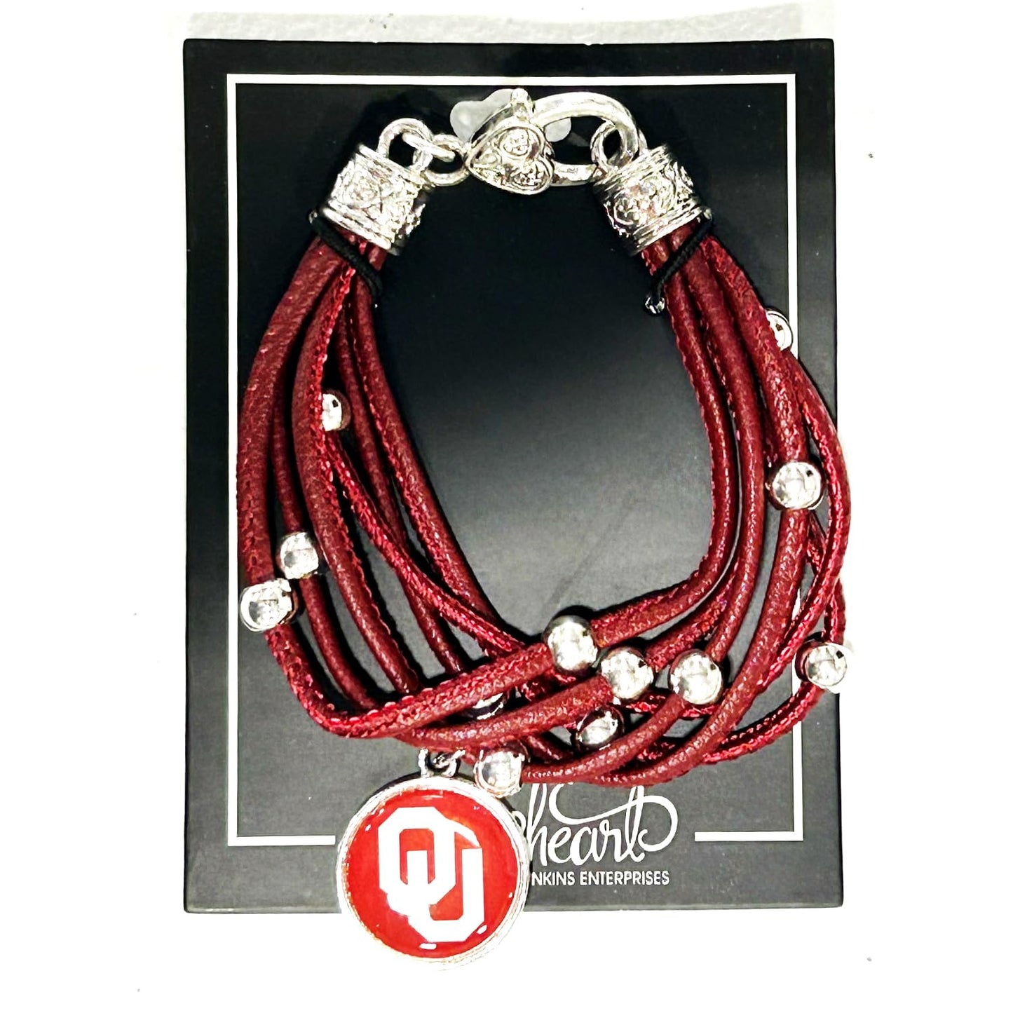 From The Heart Leather College Charm Bracelet for Women - College Game Day Jewelry for Sports Fans (Oklahoma)
