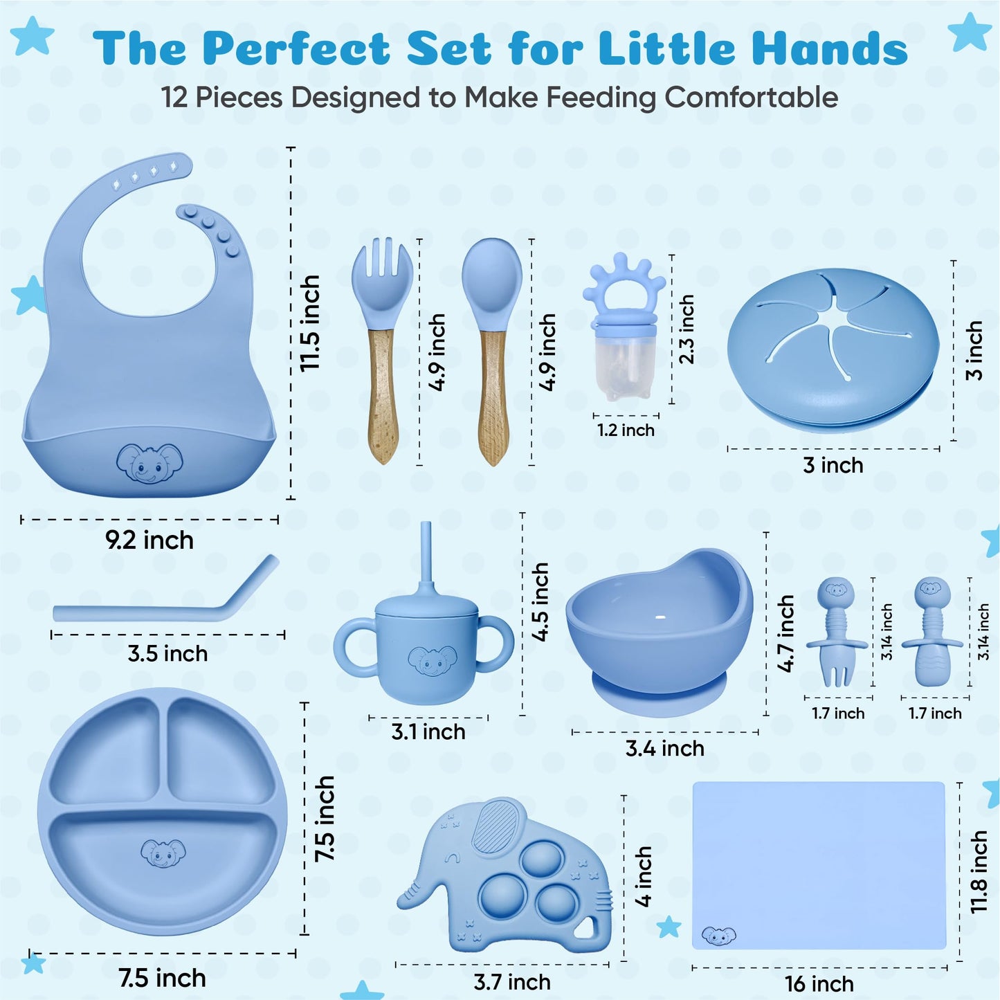 Silicone Baby Feeding Set - Baby Led Weaning Supplies with Sippy Cup, suction plate and bowl, Spoons, Forks, Fruit Pacifier, Bib, and Baby Eating Essentials for 6+ Months - Eight4you