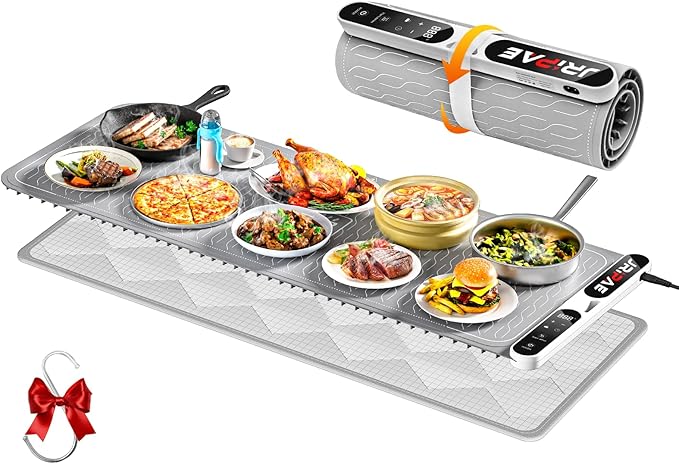 Extra Large Food Warming Mat 580W (XXXL 40"X15"), Electric Warming Tray Silicone Food Warmers for Parties Buffet with Insulated Mat, 7-Temp & 8H Timer, Fast Heating Portable Heating Pad for Daily Use