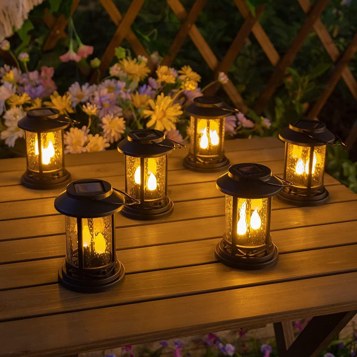 Beautyard Solar Candles Lights, Flickering Lantern Stake, Black, Small, Model Bee6454, 6 Pack for Garden, Patio, Lawn Decor
