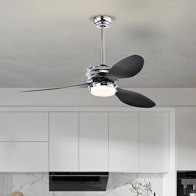 NicBex Ceiling Fan 52 Inch Ceiling Fan with Lights Ceiling Fans with 3 ABS Blades and Remote Control DC Motor Ceiling Fan with Down Rod Mount for Bedroom, Living Room, Black
