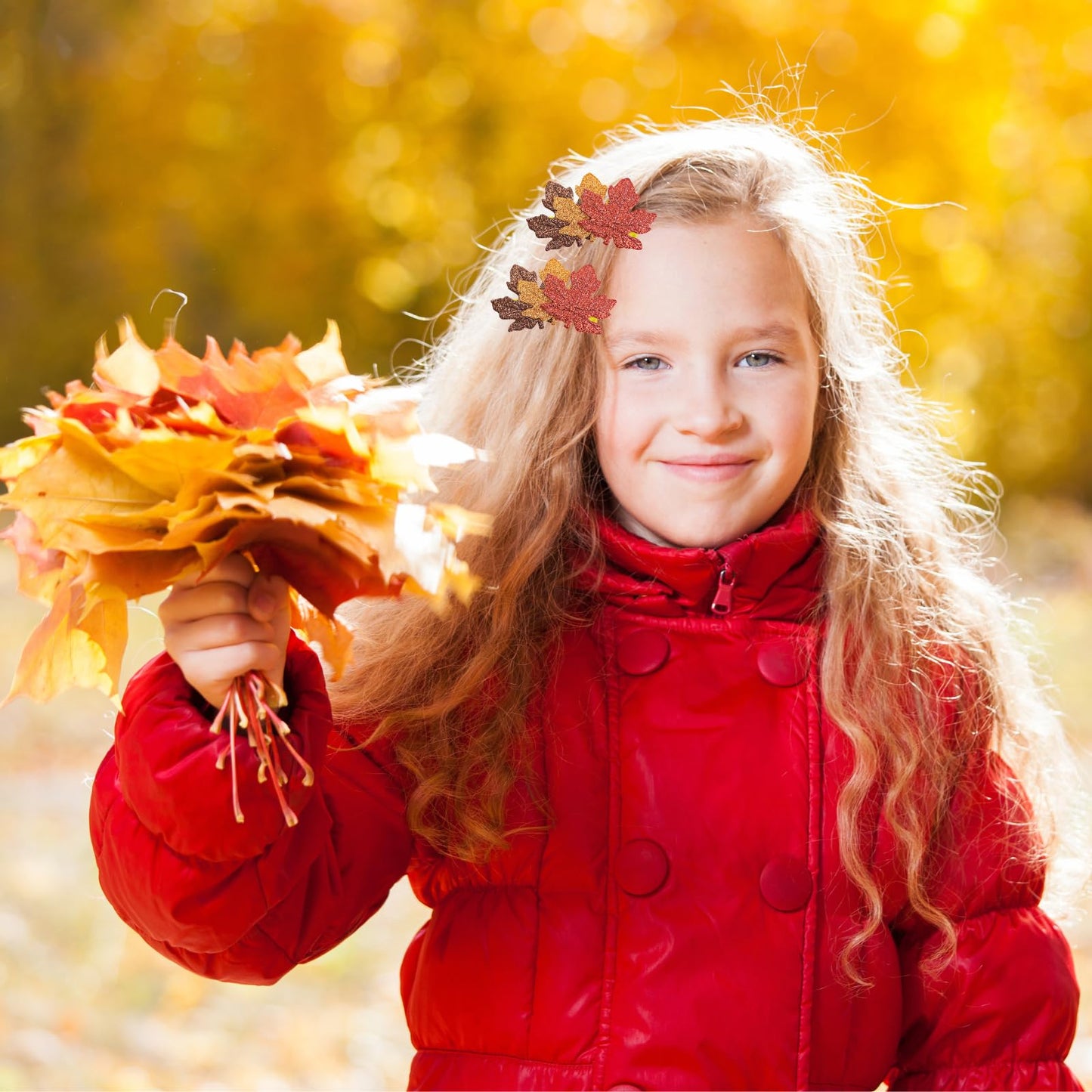 Fall Hair Clips for Women Girls Glitter Maple Leaf Hair Accessories Autumn Cute Barrettes Thanksgiving Orange Gold Leaves Hairpi