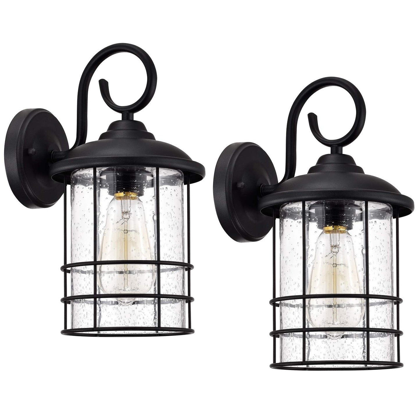 Micsiu 12 Inch Outdoor Wall Lantern 2 Pack, Black Metal Sconce With Clear Seedy Glass, Waterproof For Porch, Entryway, Garage, Model A20007