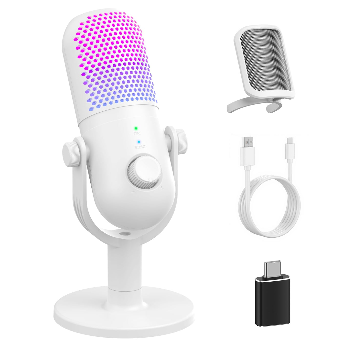Usb Microphone For Pc Gaming: Condenser Microphone Rgb For Gamer With Stand Mic - Recording Mic For Computer&Laptop With Qiuck M