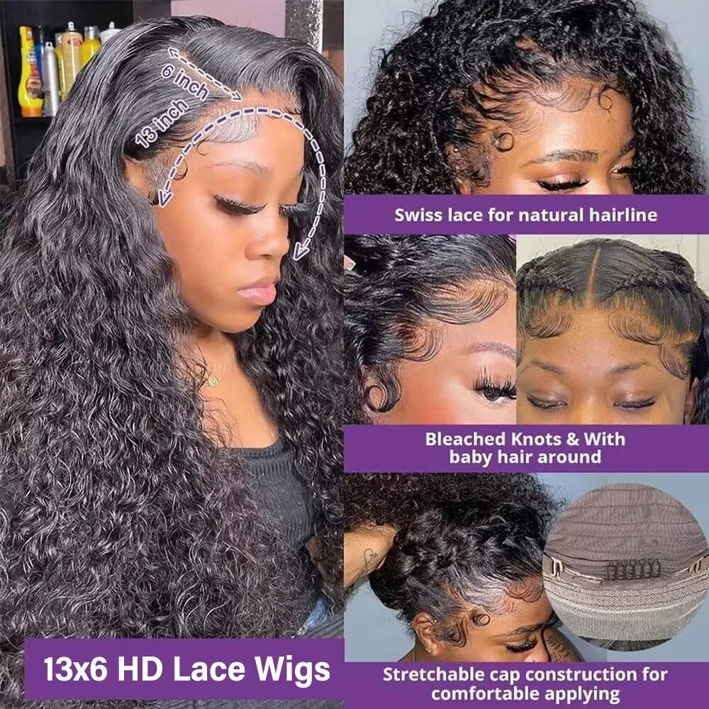 Tagota 34 Inch Deep Wave Lace Front Wigs Human Hair 13x6 HD Lace Front Wigs Human Hair Pre Plucked Brazilian Curly Wig Human Hai