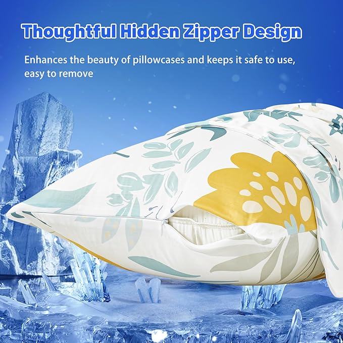 Cooling Pillow Cases for Hot Sleepers - Double Side Arc-Chill Q-Max>0.5 Cooling Fiber Cool Pillow Cases 2 Pack - Breathable Soft Cold Pillow Cases with Hidden Zipper (20" x 26")