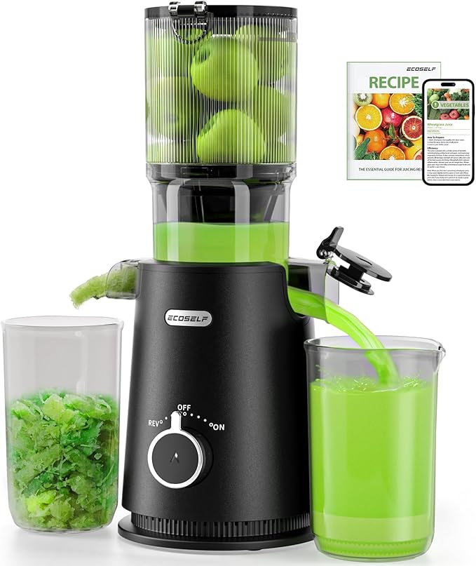 Juicer Machines - Wide Mouth Feed Chute with Self Feeding Hands-Free Design - Cold Press Juicer for Vegetables and Fruits - Juice Extractor Machine High Juice Yield - Easy to Clean & Assemble